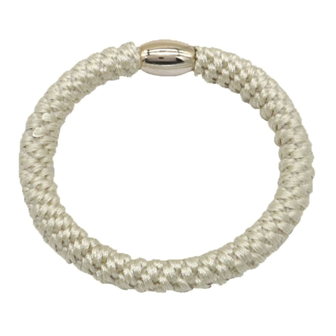 MH: haarelastiek/armbandje ecru + goud  (per stuk)
