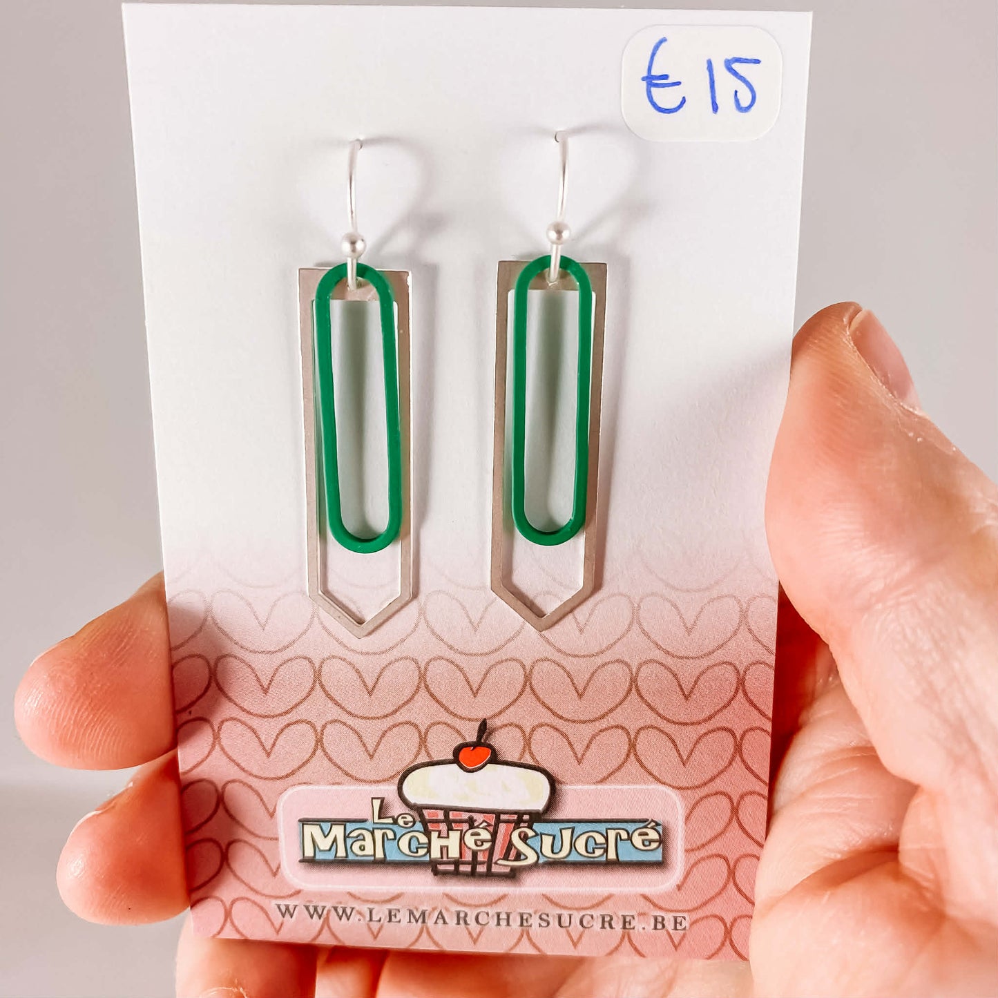 Le marché sucré: oorbellen zilver en groen