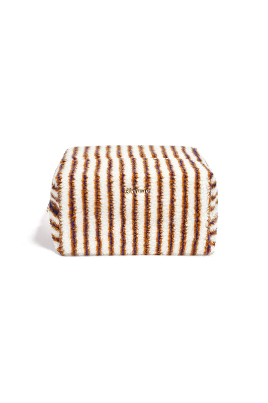 Teddy make-up tas met strepen - beige