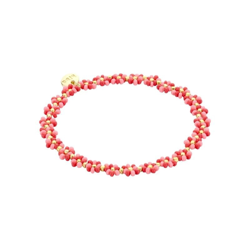 Biba: Armbandje bloemetjes - donkerroze en roze