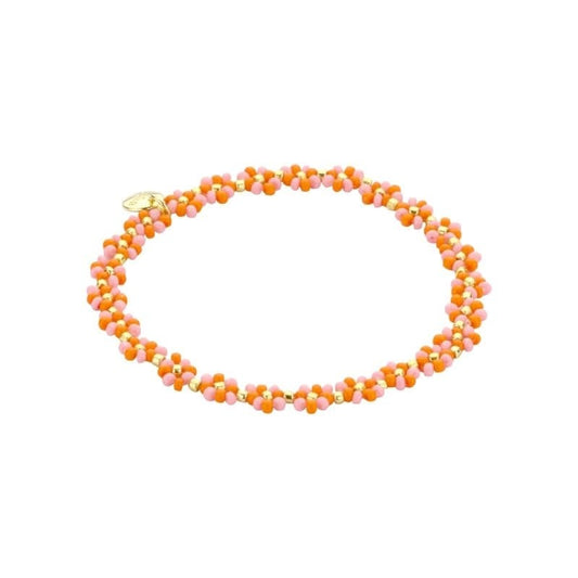 Biba: Armbandje bloemetjes - oranje en roze