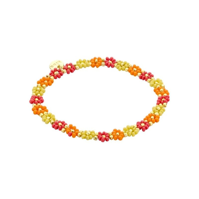 Biba: Armbandje bloemetjes - geel, oranje en donkerroze