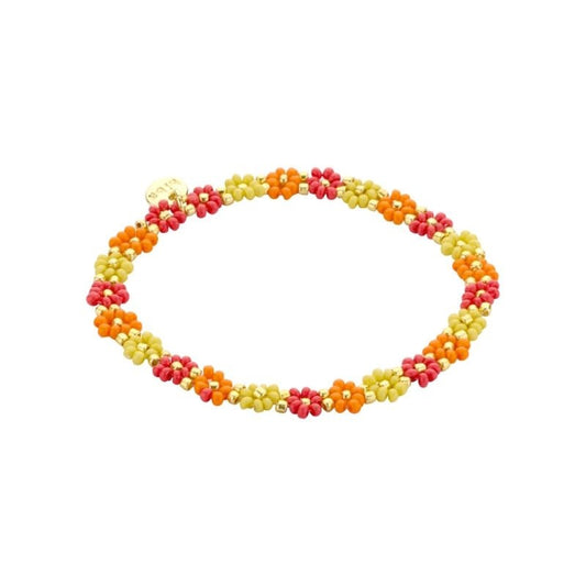 Biba: Armbandje bloemetjes - geel, oranje en donkerroze