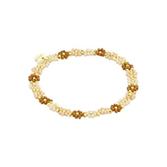 Biba: Armbandje bloemetjes - bruin, beige en ecru