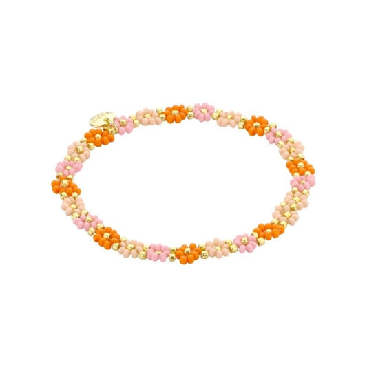 Biba: Armbandje bloemetjes - ecru, lichtroze en oranje