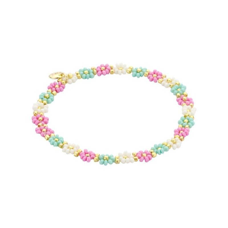 Biba: Armbandje bloemetjes - ecru, lichtgroen en lila