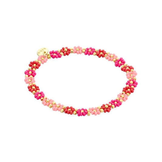 Biba: Armbandje bloemetjes - roze, donkerroze en felroze