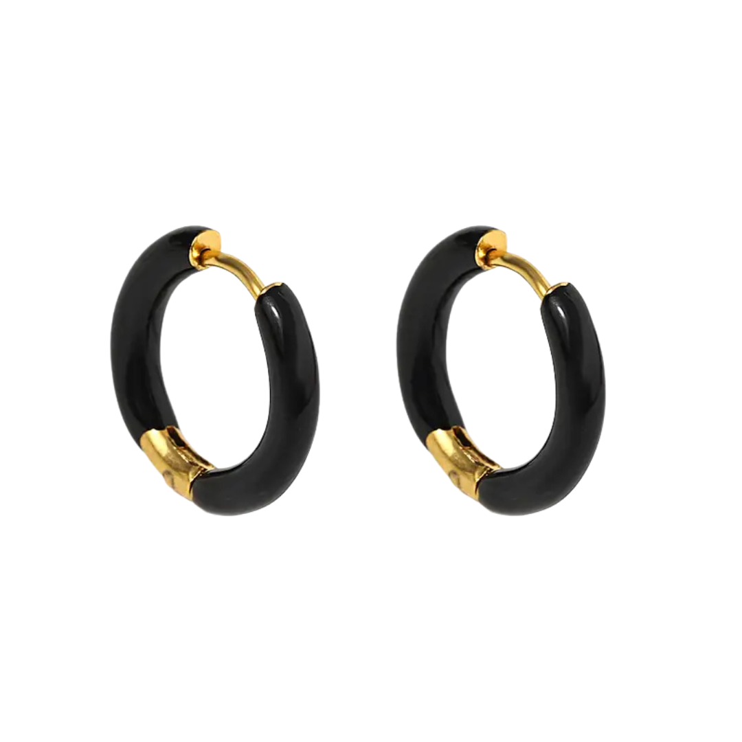 Oorbellen - gekleurde ring - zwart
