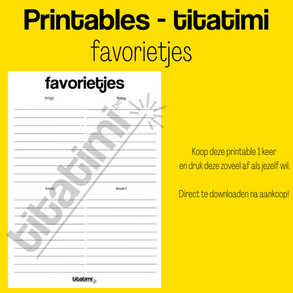 titatimi - printable - bundel maaltijdplanners