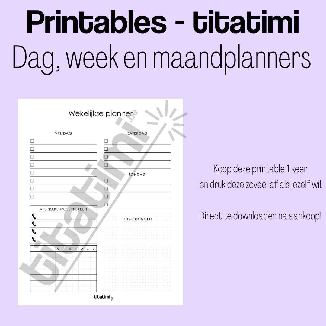 titatimi - printable - bundel dag, week en maandplanners