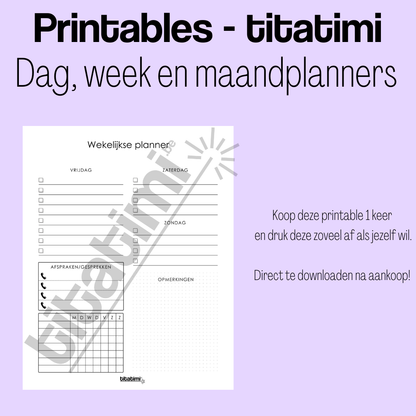 titatimi - printable - bundel dag, week en maandplanners