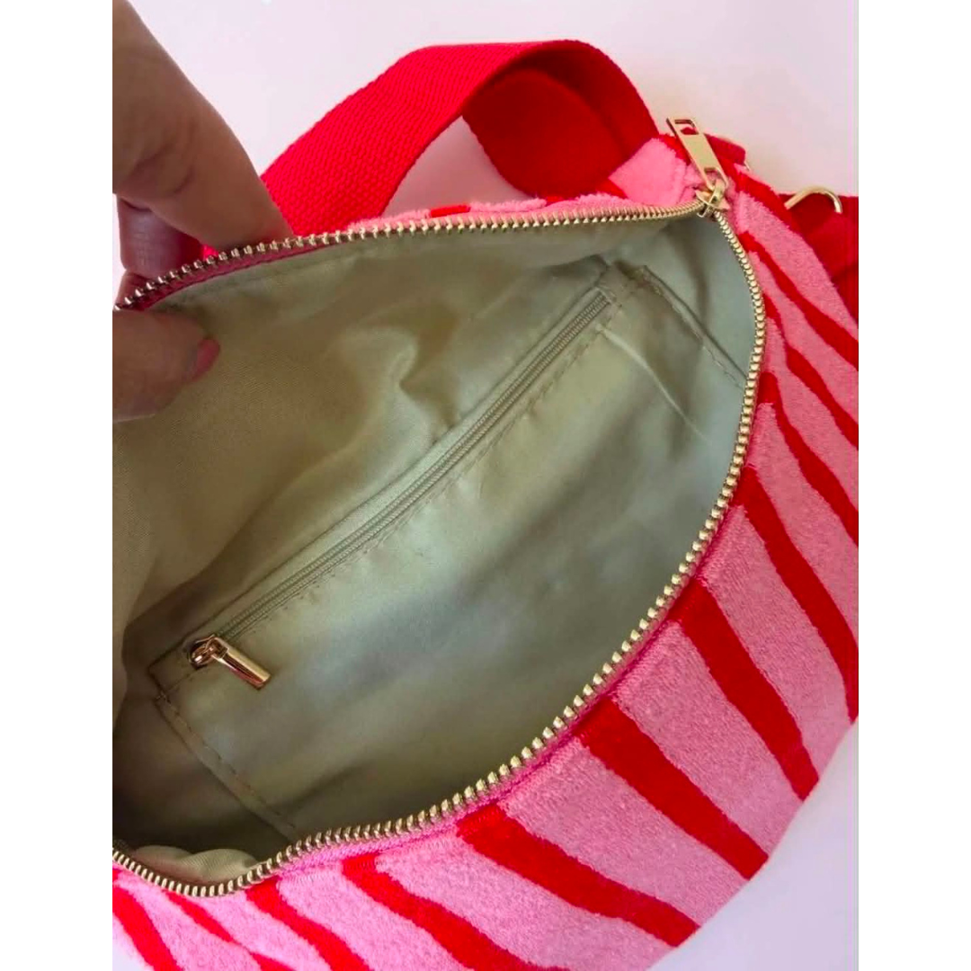 Wauw: Belle stripe handtas /  heuptas - babyroze