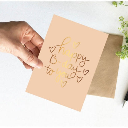 Nynke Ontwerpt: Kaart a6 goudfolie | Happy B-day - oranje