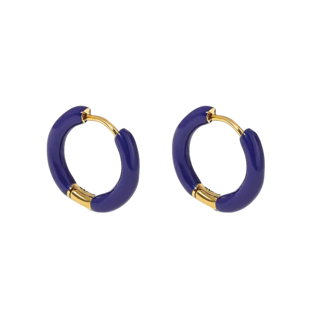 Oorbellen - gekleurde ring - donkerblauw