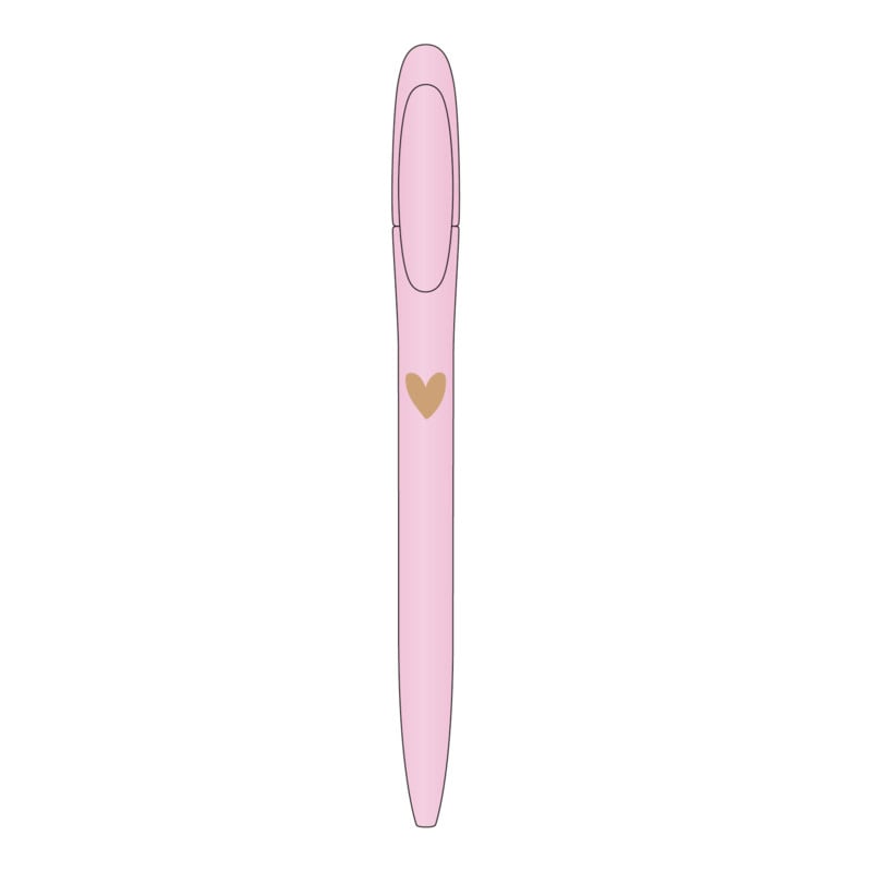 Stationery & gift : pen - roze met een gouden hart