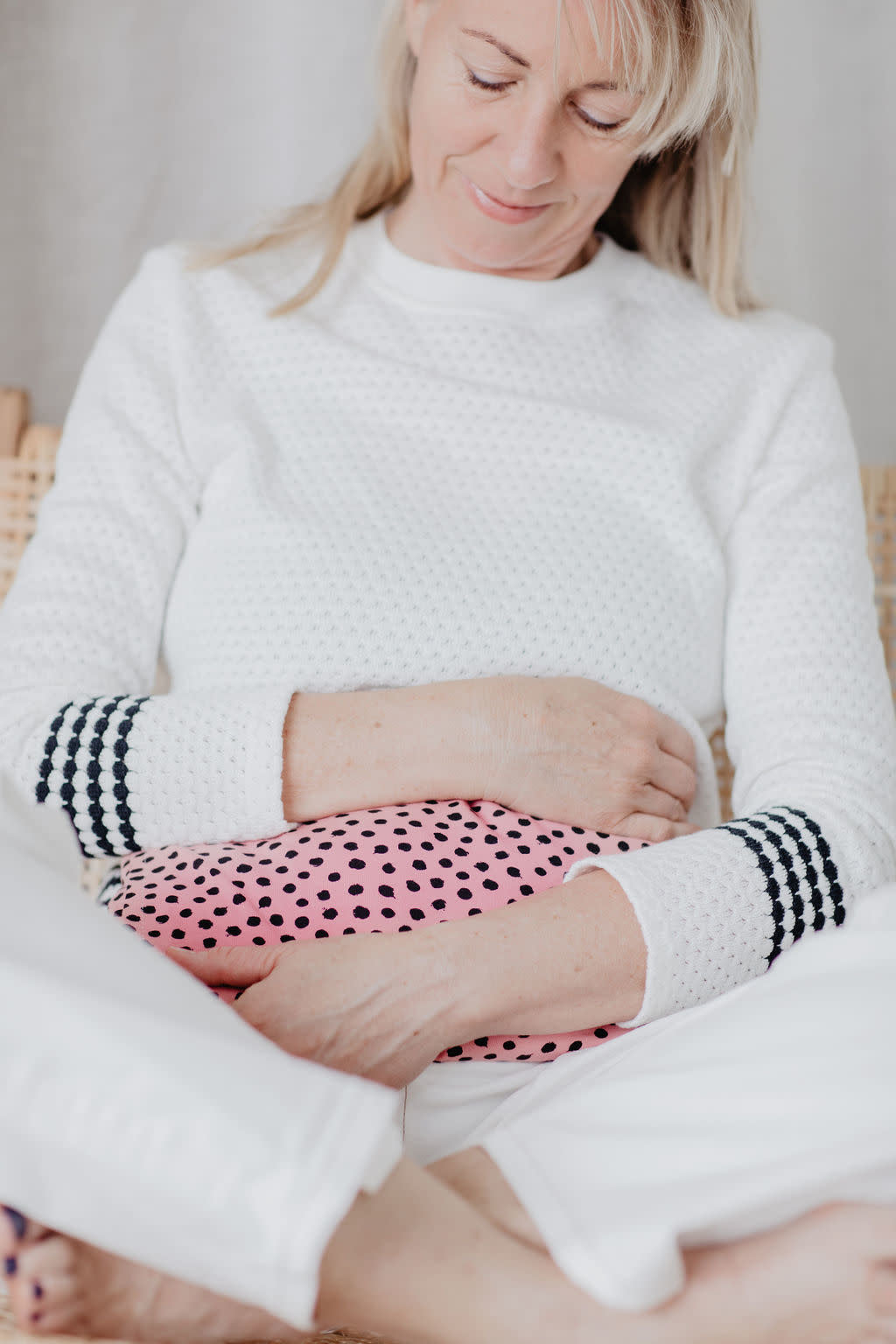 Janneke's Warmtesjaal  jersey stip roze | biologisch lijnzaad