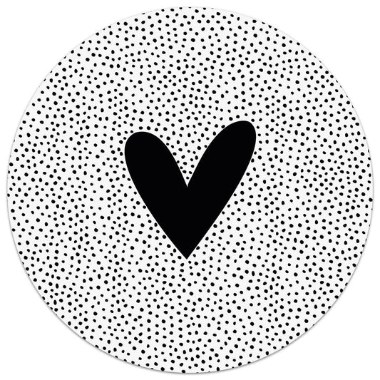 Zoedt: muurcirkel 20 cm - hart zwart op wit + dots
