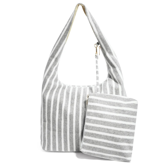 Yehwang: Shopper - badstof - grijs/wit