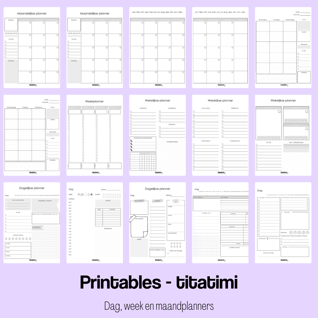 titatimi - printable - bundel dag, week en maandplanners