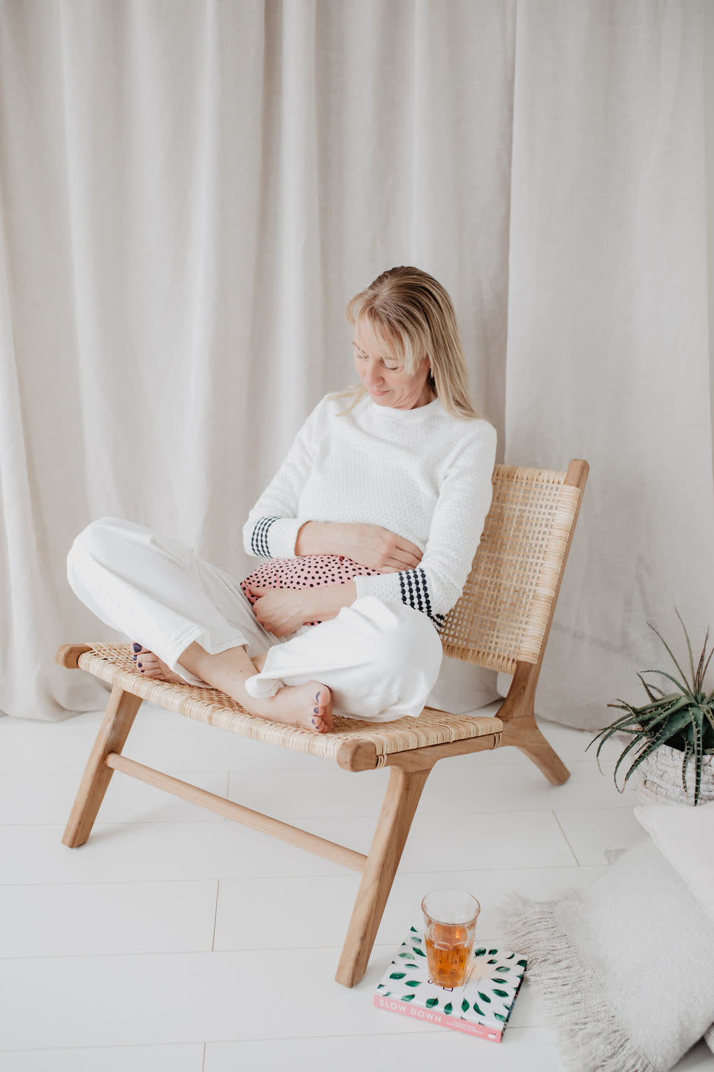Janneke's Warmtesjaal  jersey stip roze | biologisch lijnzaad