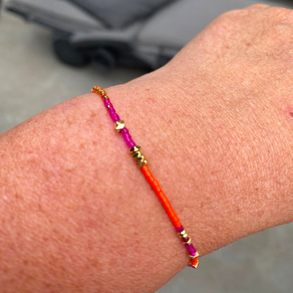Armbandje op elastiek Miyuki kralen - oranje en fuchsia