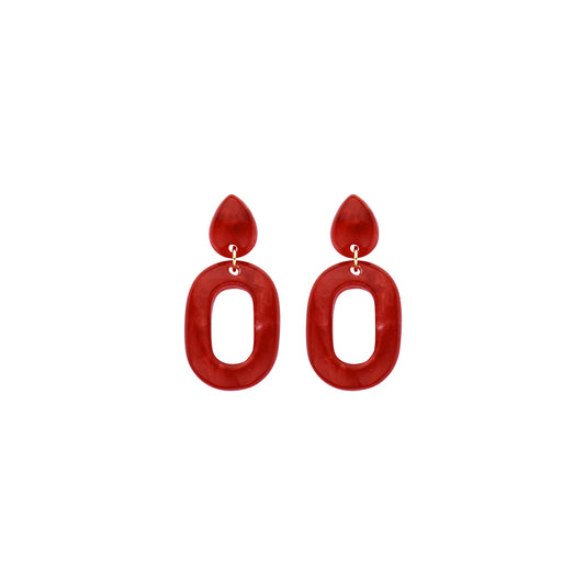 Oorbellen druppel en ovaal in resin - rood