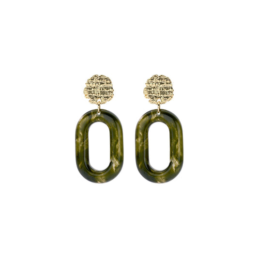 Lange ovale oorbellen in resin - groen