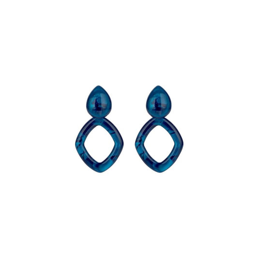 Oorbellen met open ruit in resin - blauw