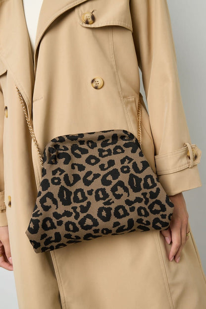 Yehwang: tas stof luipaardprint - khaki