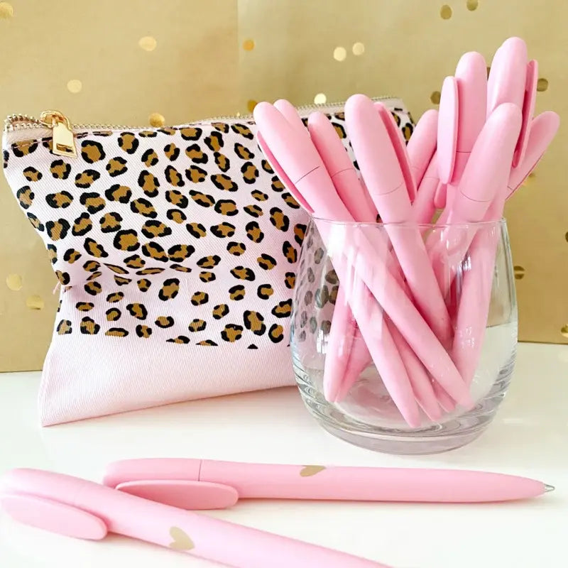 Stationery & gift : pen - roze met een gouden hart