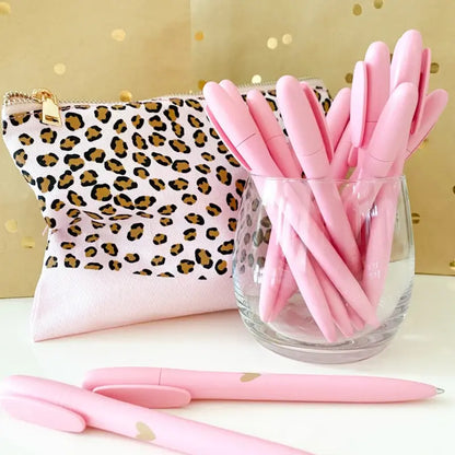 Stationery & gift : pen - roze met een gouden hart
