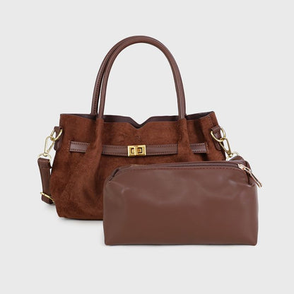 Handtas met etui in suède look - bruin