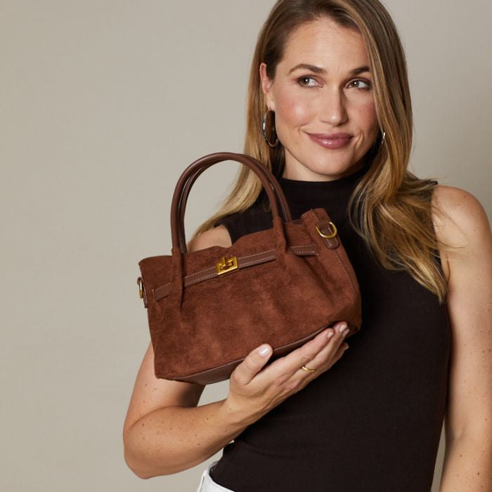 Handtas met etui in suède look - bruin