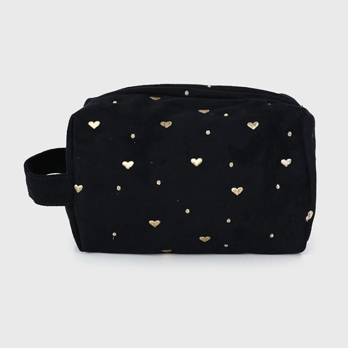 Make-up tas met hartjes - zwart
