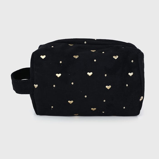 Make-up tas met hartjes - zwart