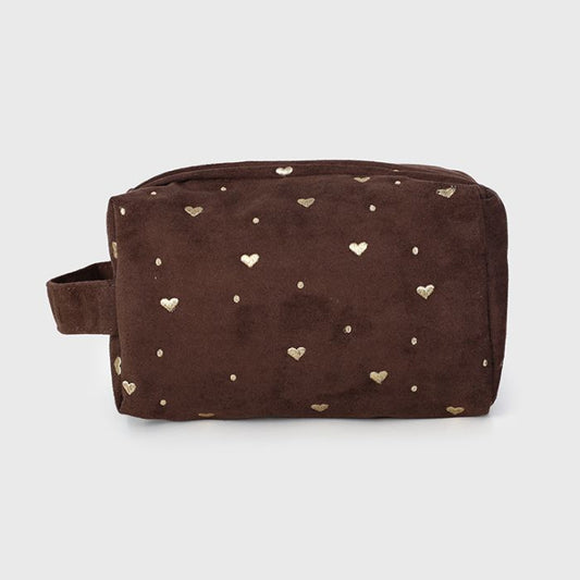 Make-up tas met hartjes - bruin