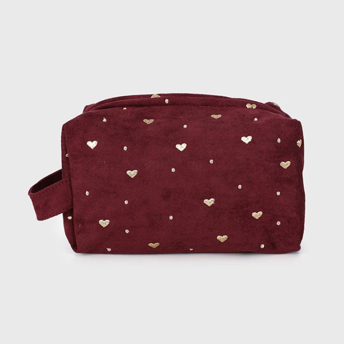 Make-up tas met hartjes - bordeaux