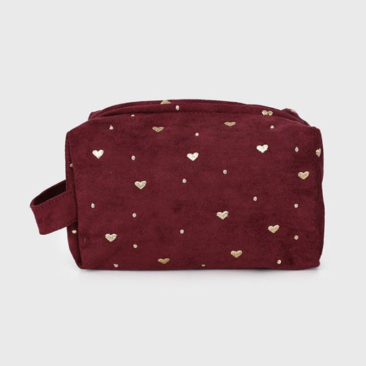 Make-up tas met hartjes - bordeaux