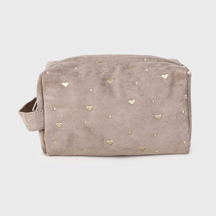 Make-up tas met hartjes - khaki