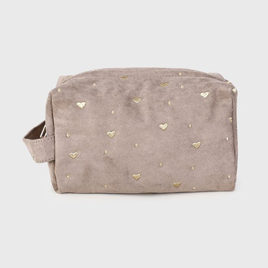 Make-up tas met hartjes - khaki