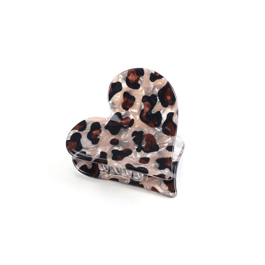Haarclip hartje - luipaardprint bruin/beige