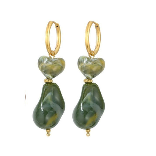 Sweet7: Oorbellen met druppelhanger - goud/groen