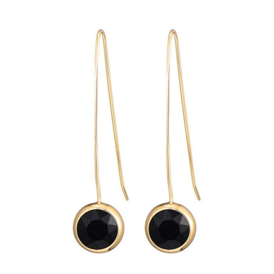 Sweet7: Lange oorhangers met zwart glaskristal - goud