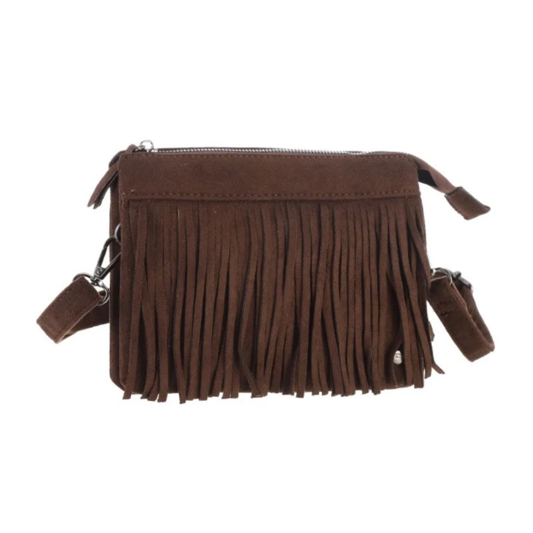 Handtas met franjes Salla - bruin