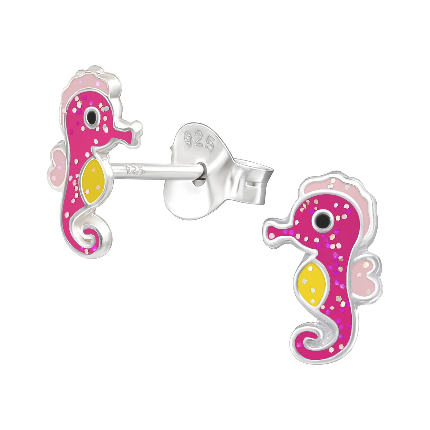 Precious jewels: Oorstekers - zeepaard roze en geel