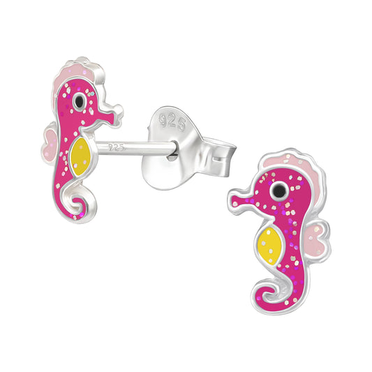 Precious jewels: Oorstekers - zeepaard roze en geel