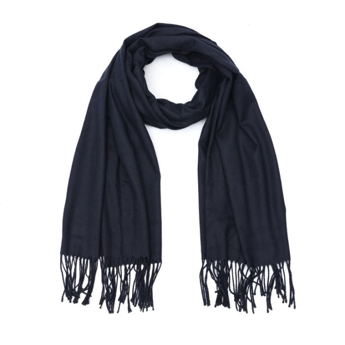 Effen sjaal met franjes - Donkerblauw