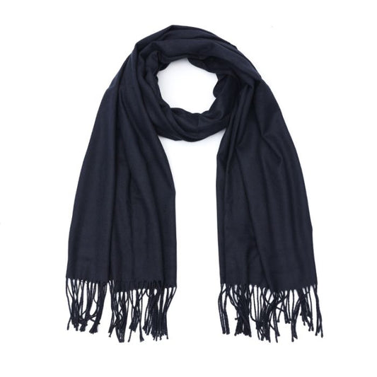 Effen sjaal met franjes - Donkerblauw