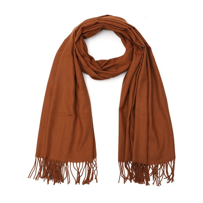 Effen sjaal met franjes - Cognac