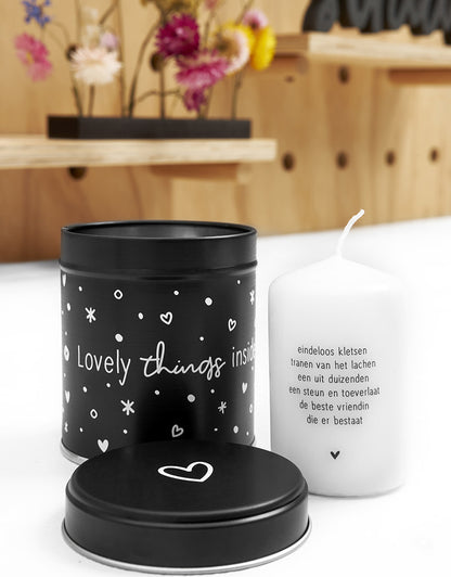 Zoedt cadeaublikje met kaarsje met gedichtje Vriendin